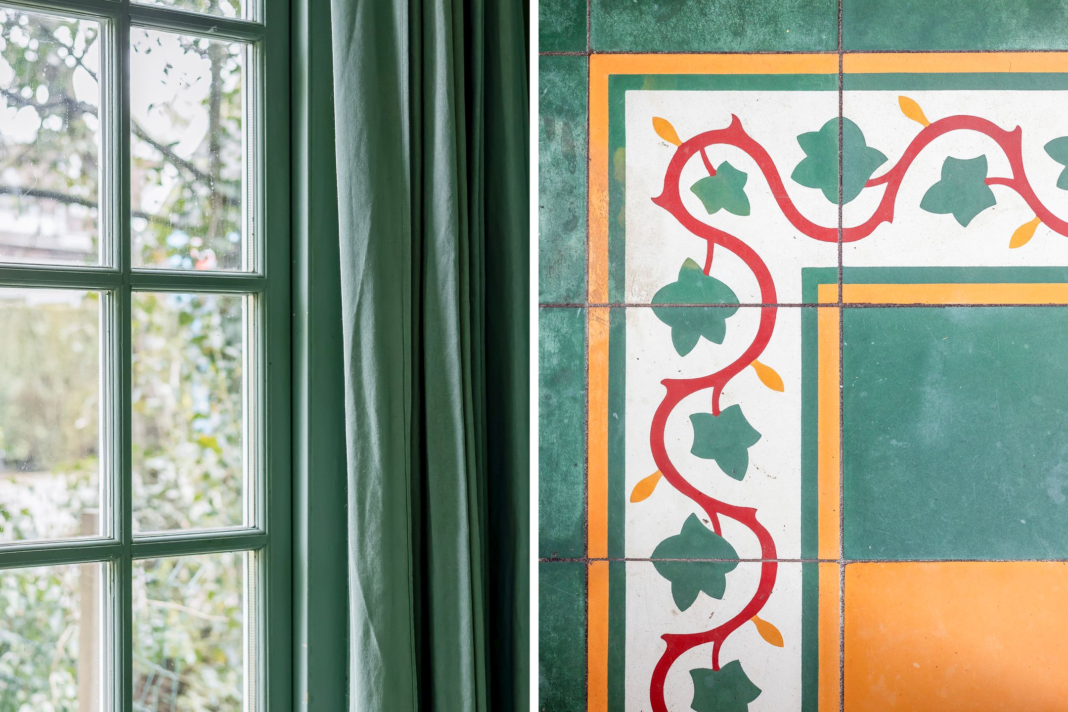 Detail van origineel glas-in-lood